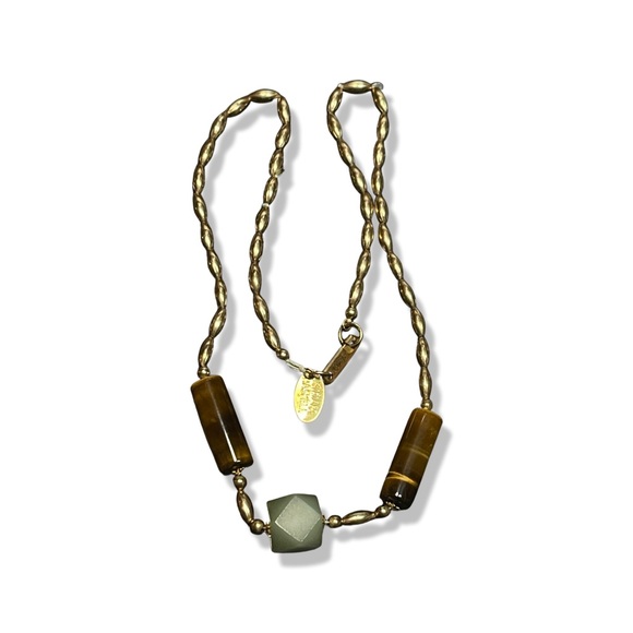 MIRIAM HASKELL rare 12kt Gold Filled Tigers Eye and Chalcedony Choker/Necklace - Picture 8 of 15